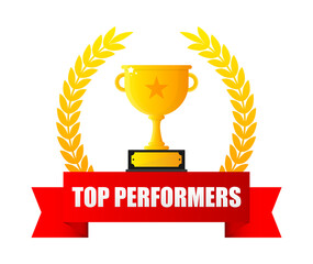 Top performance trophy in flat style. Flat vector illustration. Winner certificate