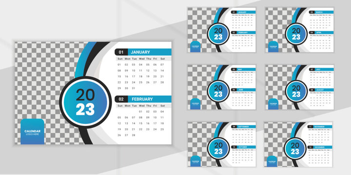 Creative blue desk calendar design 2022 template
