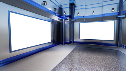 3D Virtual TV Studio News, Backdrop For TV Shows .TV On Wall.3D Virtual News Studio Background,3d illustration