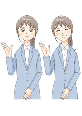 女性　スーツ　アニメ風　案内　正面