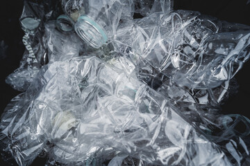 Large bags with collected plastic and other waste on the beach