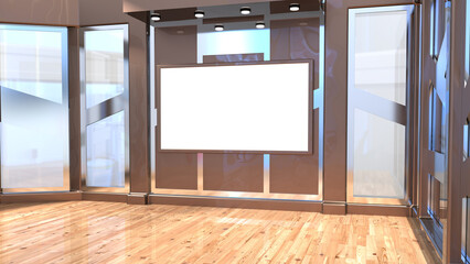 3D Virtual TV Studio News, Backdrop For TV Shows .TV On Wall.3D Virtual News Studio Background,3d illustration