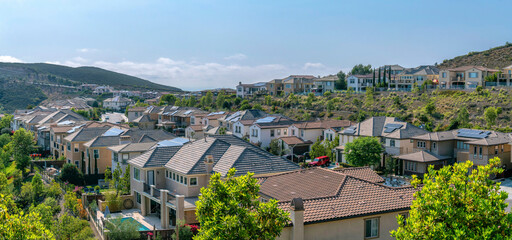 Fototapeta premium Upper middle class neighborhood near the Double Peak in San Marcos, California