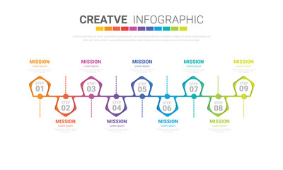 Infographic design template with 9 options, Can be used for process diagram, presentations, workflow layout, banner, flow chart, info graph.