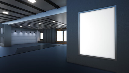 3D Virtual TV Studio News, Backdrop For TV Shows .TV On Wall.3D Virtual News Studio Background,3d illustration