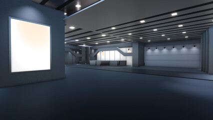 3D Virtual TV Studio News, Backdrop For TV Shows .TV On Wall.3D Virtual News Studio Background,3d illustration