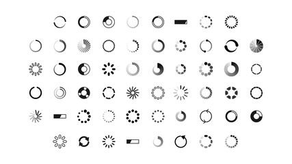 Set Collection Black Line Load Status Icons Vector Design Style