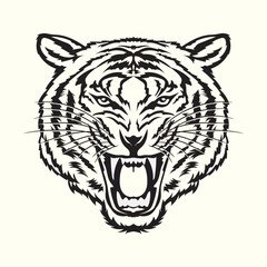 Angry tiger face vector illustration in hand drawn style, perfect for tshirt design and mascot logo design also tattoo