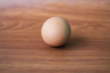 One chicken egg on the table.