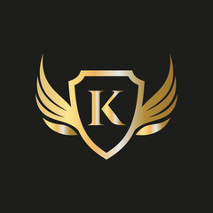 Initial Wing Logo On Letter K Alphabet For Transportation Logo Symbol