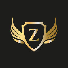 Initial Wing Logo On Letter Z Alphabet For Transportation Logo Symbol