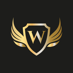 Initial Wing Logo On Letter W Alphabet For Transportation Logo Symbol