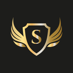 Initial Wing Logo On Letter S Alphabet For Transportation Logo Symbol