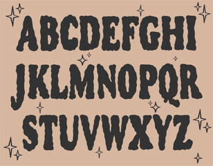 Psychedelic clockwork font in retro style for Halloween. Ideal for posters, collages, clothing, music albums and more. Vector clipart, individual letters.