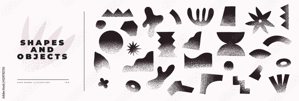 Aufkleber Big set of abstract graphic shapes with noisy gradient effect. Dark shapes and objects. Elements of minimalism in the style of modern art. Vector illustration for your design in flat style.