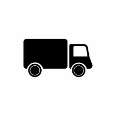 illustration of a delivery icon, a simple silhouette of a truck isolated on a white background