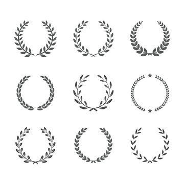 Laurel wreath black vector icon set. Frame template with leaves.