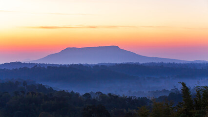 The scenery of blue mountains at dawn.