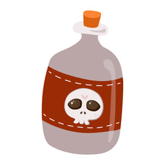 Bottle of poison vector isolated on white background. A bottle of poison is closed with a cork, a magic potion.Flat style icon skull, Jolly Roger, poison bottle, vector design element for your project