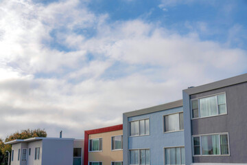 Sloped modern houses against the cloudy sky in San Francisco, California