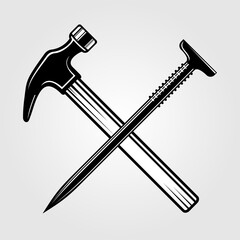 Claw hammer and nail isolated on white background. Vector illustration