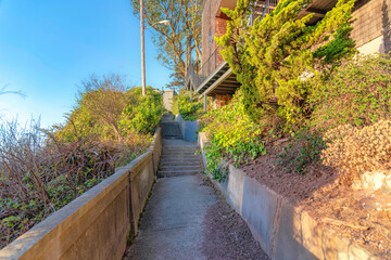 Pathway with stairs and lamp post near the residence in San Francisco, California
