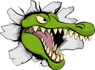 Obraz premium Alligator or crocodile breaking through background