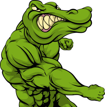Alligator or crocodile mascot fighting