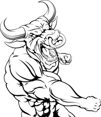 Tough bull character punching