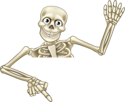 Cartoon Skeleton Pointing Down