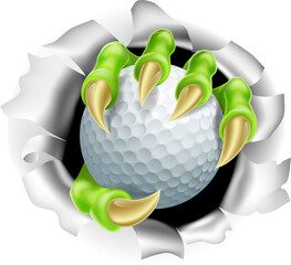 Claw with Golf Ball Breaking out Of Background