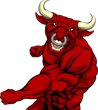 Fighting red bull mascot