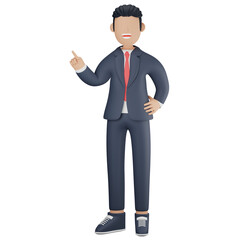Businessman pointing finger 3d character illustration