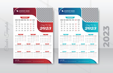 2023 wall calendar design template, modern 12 month Colorful business one page calendar