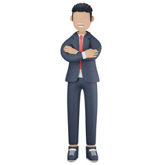 Obraz premium Smiling businessman standing with arms folded 3d character illustration