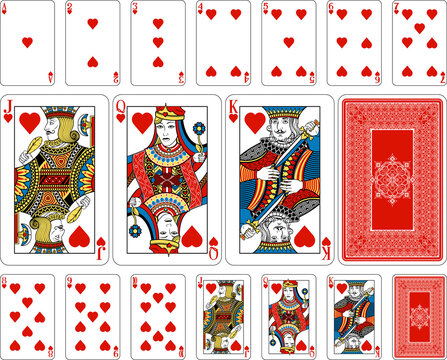 Bridge size Heart playing cards plus reverse