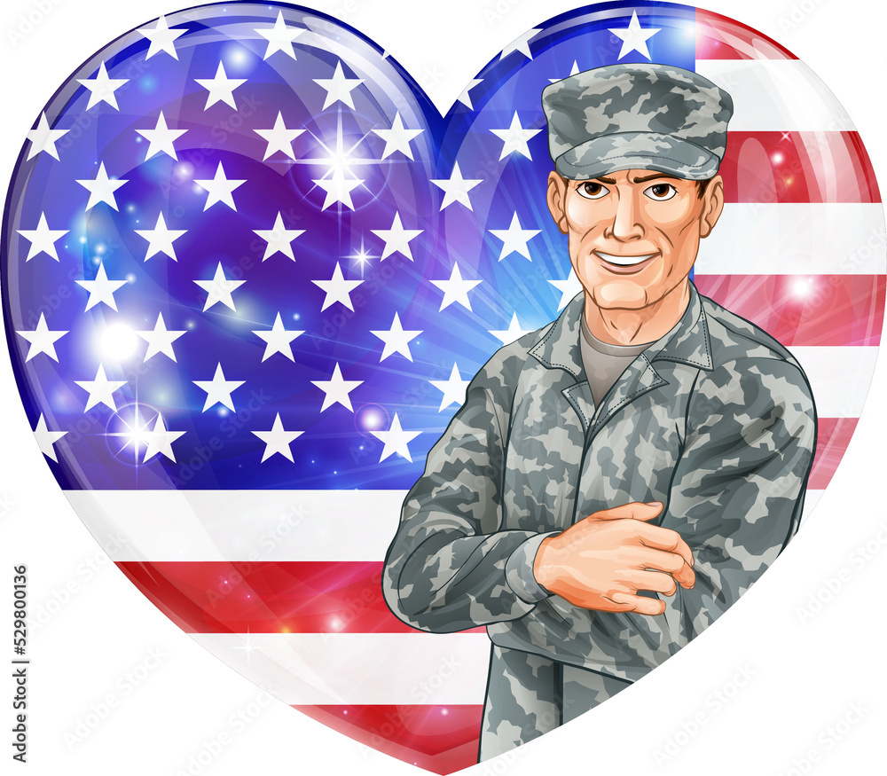 Poster soldier and heart us flag