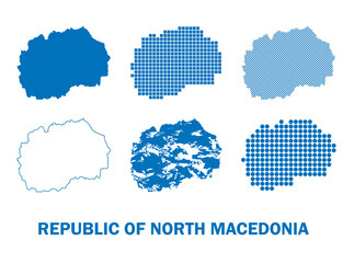map of Republic of North Macedonia - vector set of silhouettes in different patterns