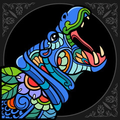 Obraz premium Colorful Hippopotamus zentangle arts isolated on black background