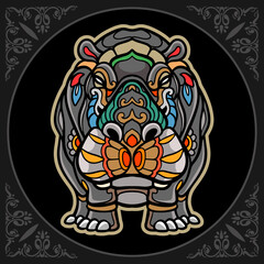 Colorful Hippopotamus zentangle arts isolated on black background