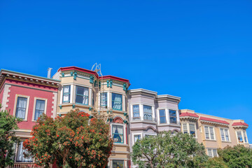 Fototapeta na wymiar Colorful apartment flat buildings at San Francisco, California