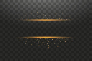 Glow isolated gold transparent effect, lens flare, explosion, glitter, line, sun flash, spark and stars. For illustration template art design, banner for Christmas celebrate, magic flash energy ray