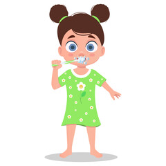 Child in pajamas brushes his teeth. Vector illustration