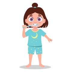 Child in pajamas brushes his teeth. Vector illustration
