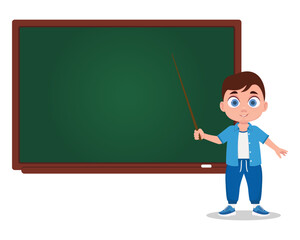 The boy answers, the schoolboy. School board. Vector illustration