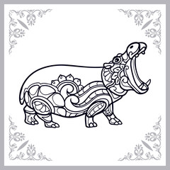 Hippopotamus zentangle arts isolated on white background