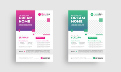 Professional a4 flyer design template. Real estate flyer design layout. Home sale a4 leaflet design.