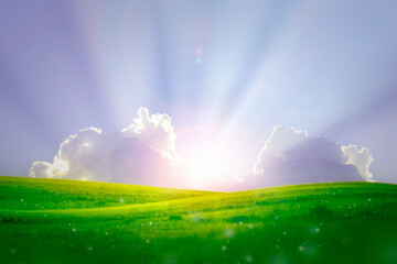 Obraz na płótnie Canvas green hill and blue sky nature background