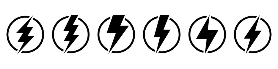 Lightning electric icon. Bolt circle symbol. Power charging energy sign. Vector illustration.