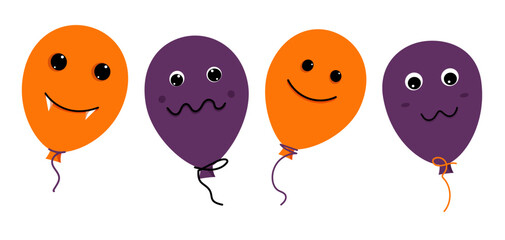 Set of Halloween balloons with faces, emotions, fangs